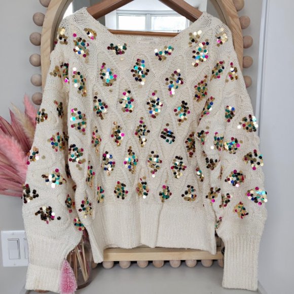 SOLD 💫HOST PICK 💫Anthropologie Lara Sequin Sweater Sz. M - Picture 3 of 8